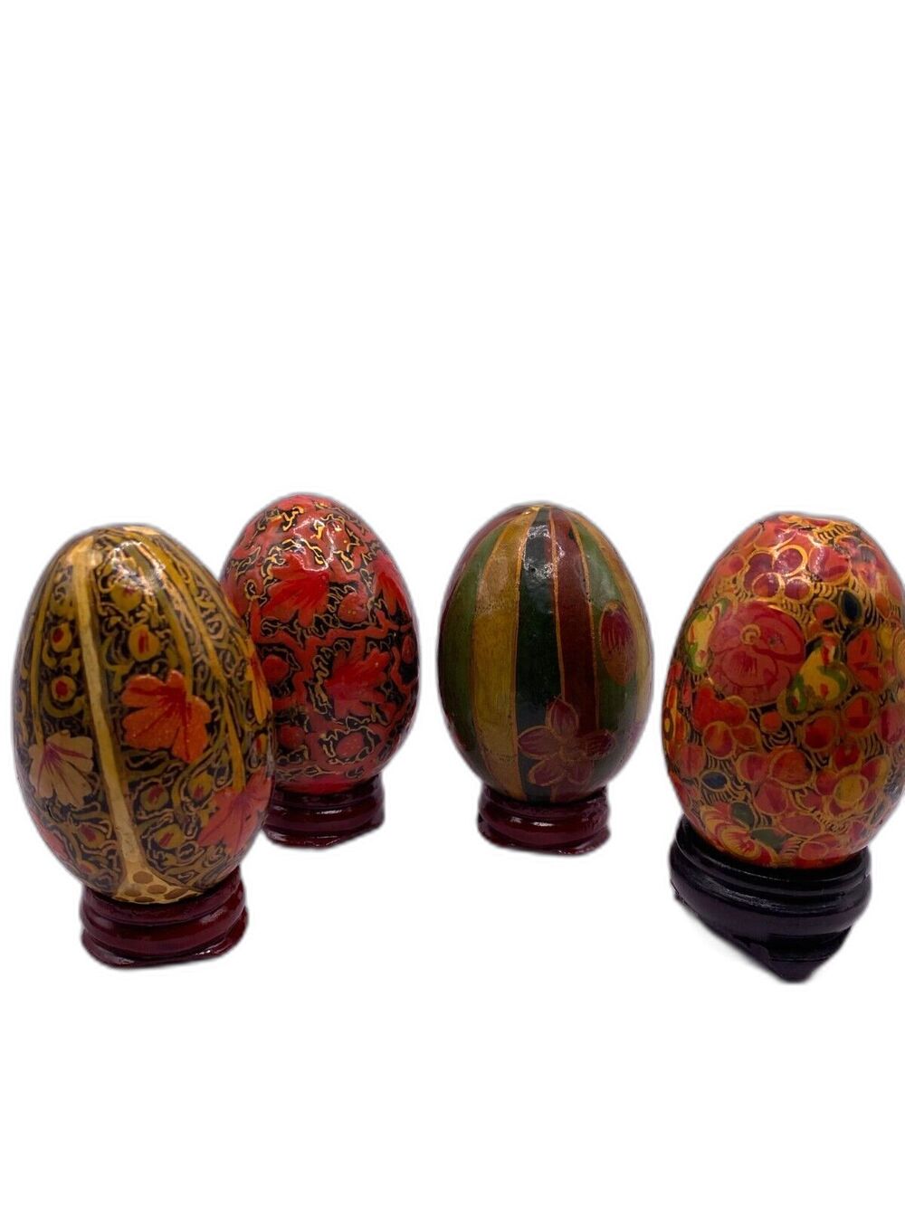 4 Vintage Chinese Asian Style Hand Painted Eggs 2.5 Inch w/ Stand 1 Inch